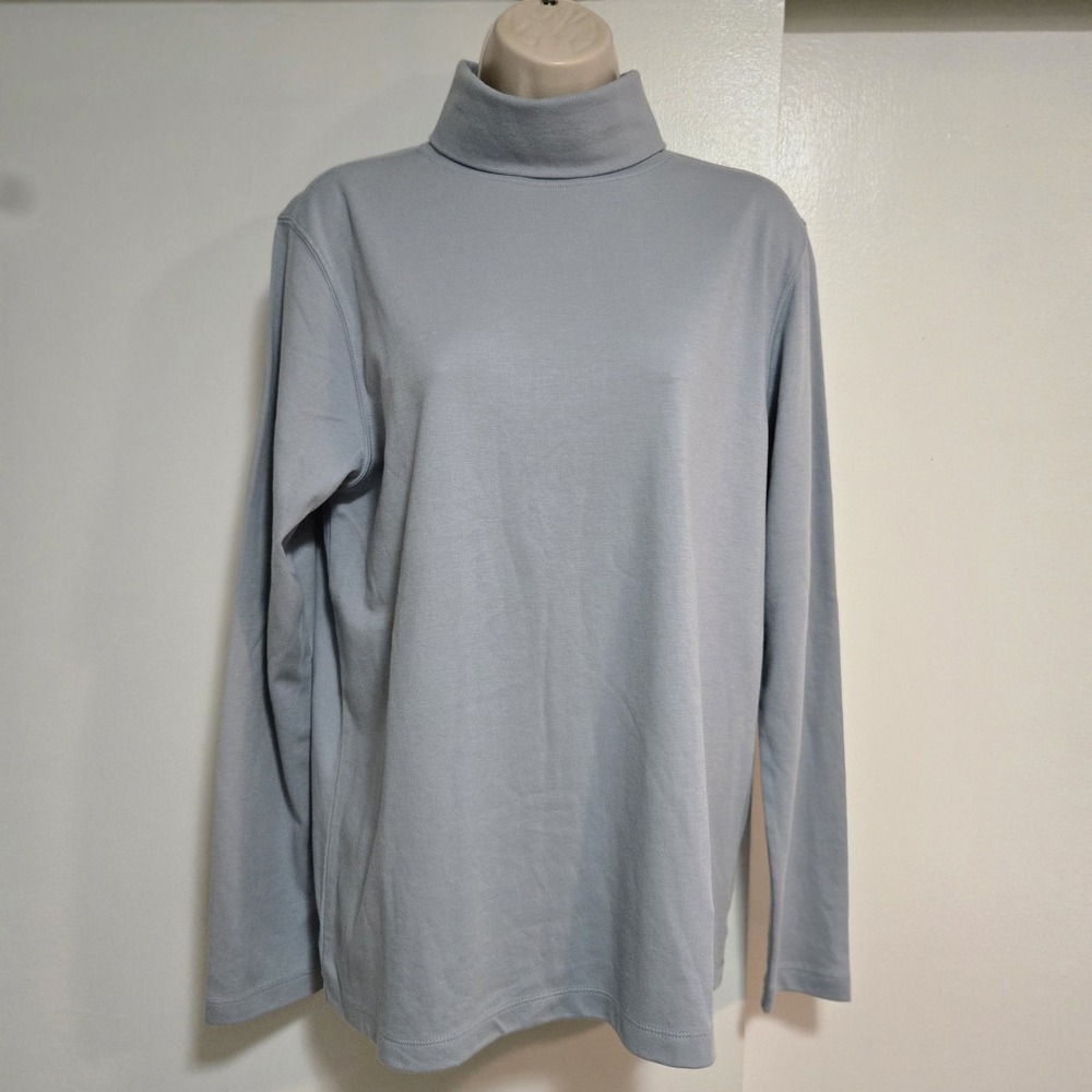 Lord and Taylor Size L Light Blue Pima Turtleneck Top Long Sleeve Stretch NEW